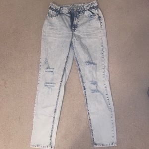 WORN ONCE: Light denim ripped jeans.